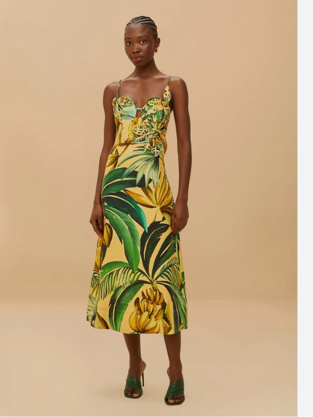 Farm rio Yellow Bananart 3D Bodice Midi Dress